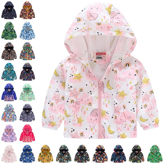 GPOECD Toddler Jacket Cartoon Print Hooded Zip Up Windproof Long Sleeve Casual Outerwear for Boys and Girls Toddler Winter Coat