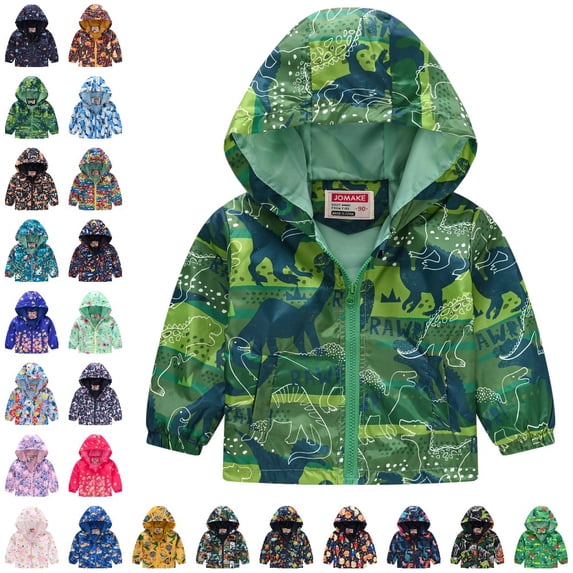 GPOECD Toddler Jacket Cartoon Print Hooded Zip Up Windproof Long Sleeve Casual Outerwear for Boys and Girls Toddler Winter Coat