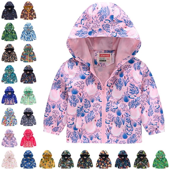 GPOECD Toddler Jacket Cartoon Print Hooded Zip Up Windproof Long Sleeve Casual Outerwear for Boys and Girls Toddler Winter Coat
