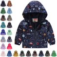 thumbnail image 1 of GPOECD Toddler Jacket Cartoon Print Hooded Zip Up Windproof Long Sleeve Casual Outerwear for Boys and Girls Toddler Winter Coat, 1 of 5