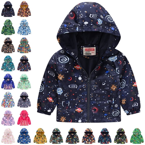 GPOECD Toddler Jacket Cartoon Print Hooded Zip Up Windproof Long Sleeve Casual Outerwear for Boys and Girls Toddler Winter Coat