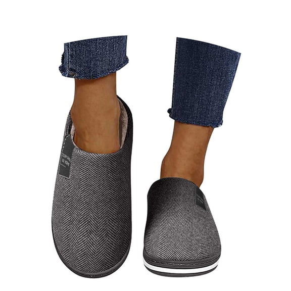 GPOECD Warm Slippers for Men Indoor Warm Lined Home Shoes Cozy Winter Comfort with Soft Sole for Her and Him ZZ06_Grey,9