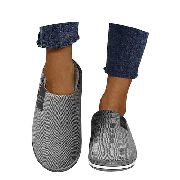 GPOECD Warm Slippers for Men Indoor Warm Lined Home Shoes Cozy Winter Comfort with Soft Sole for Her and Him ZZ06_Light Gray,12