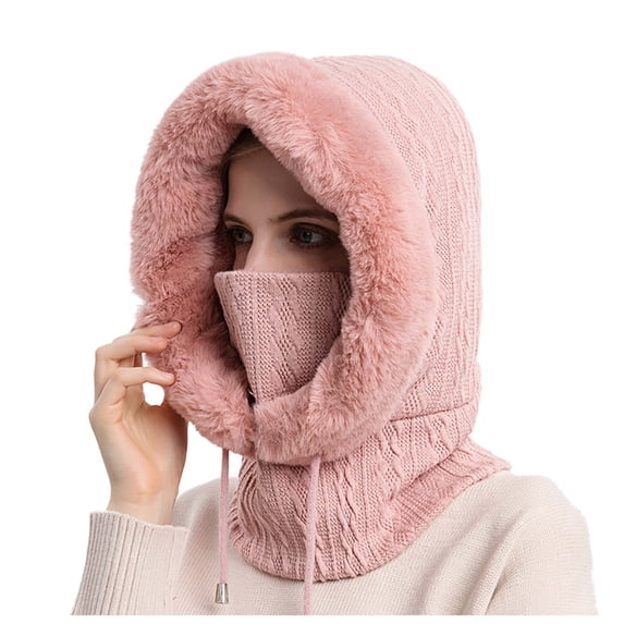 GPOECD Winter Hat with Face Mask Warm Cold-Proof Ski Hood and Neck Gaiter for Outdoor Riding and Activities Z04_Pink,One Size