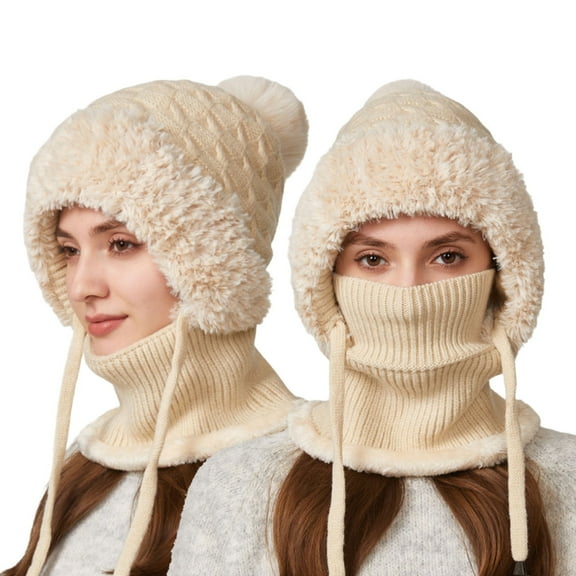 GPOECD Winter Scarf for Women with Knitted Design and Thermal for Cold Weather Outdoor Activities including Cycling and Face Protection as a Warm Hat Scarf Z05_Beige,One Size