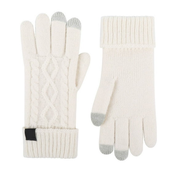 GPOECD Winter Solid Color Knitted Gloves for Men and Women Warm Comfortable Unisex Thermal Handwear White,One Size