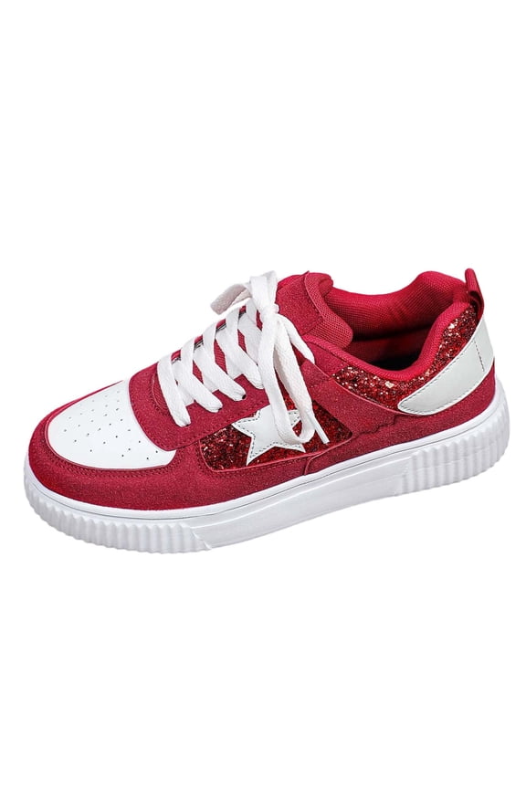 Women Casual Shoes Carnival Sequined Outdoor Casual Sneakers for Women Festive Everyday Wear Womens Shoes Red,37