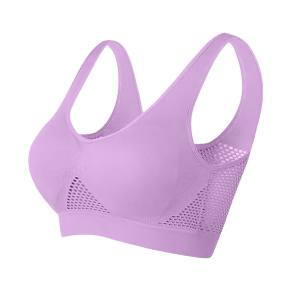 GPOECD Women Full Coverage Bralette Oversize No Underwire Seamless Comfort Bra Trim Open Work Design Z7172-Purple,XXXL