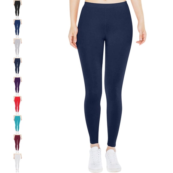 GPOECD Women Leggings Low Waisted Cotton Opaque Lifting Slim Fit Cropped Yoga Pants for Women Soft Solid,Navy,L