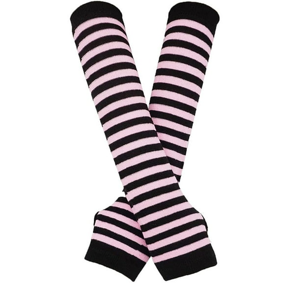 GPOECD Women Long Fingerless Gloves Striped Arm Warmers Texting Touchscreen Knit Mittens Cold Weather Driving Pink,One Size