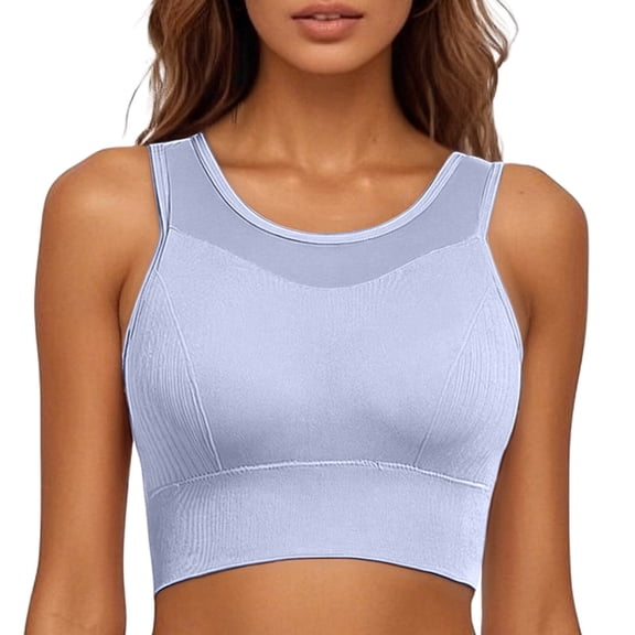 GPOECD Women Non Padded Sports Bra Seamless Workout Top for Yoga Running Gym Fitness Breathable Racerback Training Bralette Z7141-Blue,M