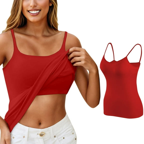 GPOECD Women Non Wire Sports Bra Built In Bra Padded Camisole Sleeveless Workout Top Comfortable Yoga Bralette Z7151-Red,XXL