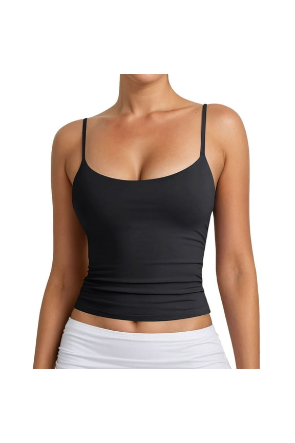 Women Solid Color U Neck Thin Strap Stretchy Slim Fit Tank Top Casual Sleeveless Shirt for Outfits Z7313-Black,XXL