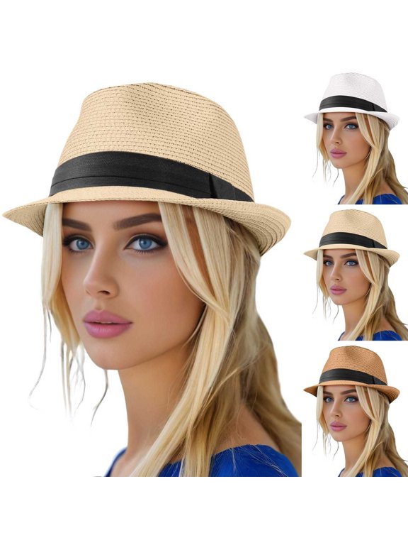 Women Straw Hat Summer Small Brim Beach Outdoor Travel Sun Visor Casual Elegant Bohemian Style 01_Beige,One Size