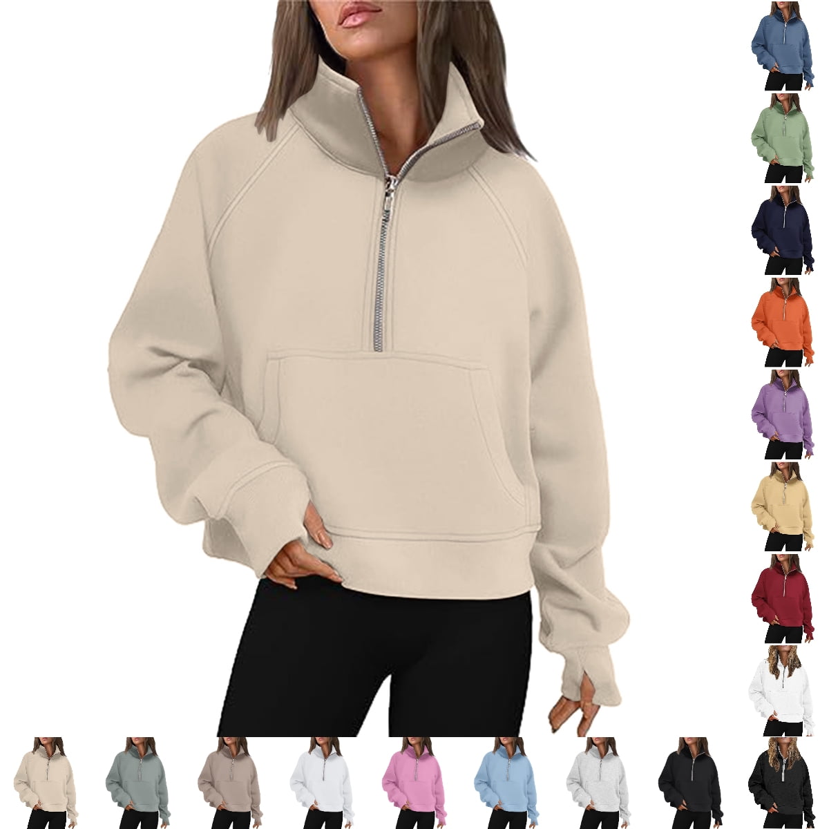 GPOECD Women's Athletic Quarter-Zip Cropped Pullover - Sporty