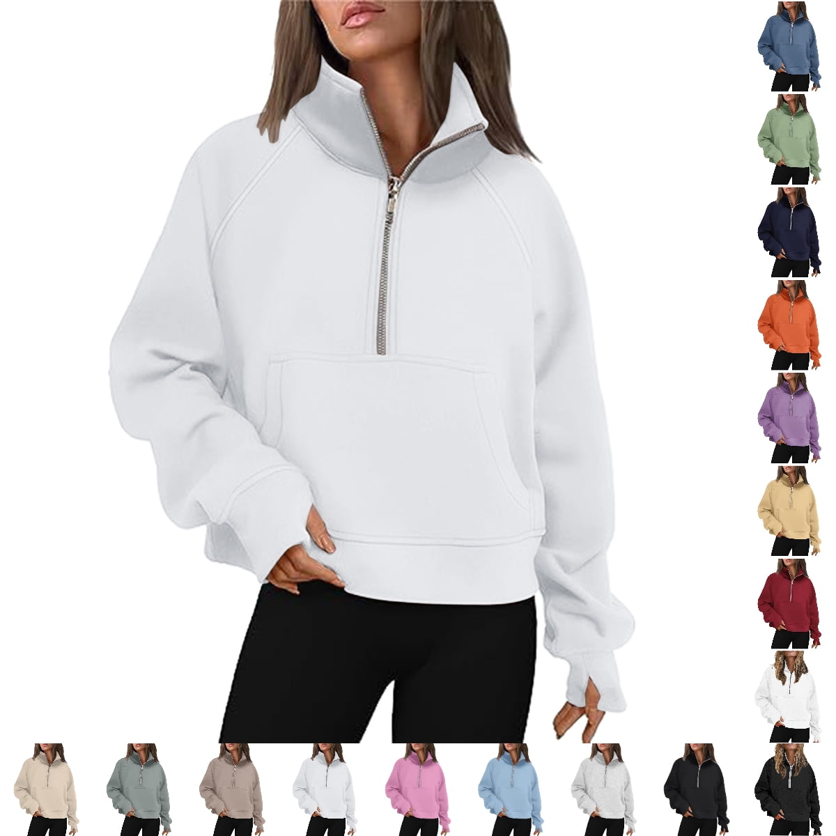 GPOECD Women's Athletic Quarter-Zip Cropped Pullover - Sporty