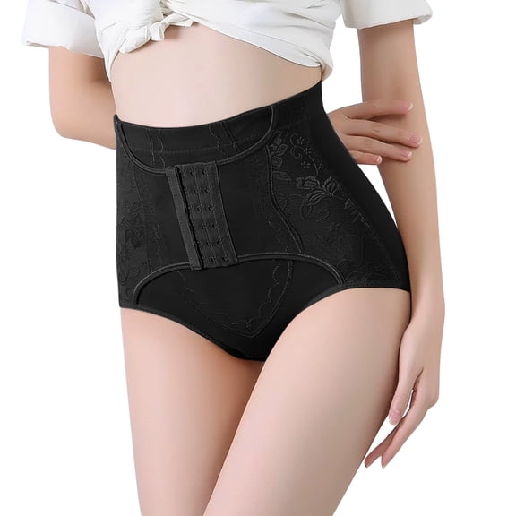 GPOECD Women's High Waist Lace Corset Panties Lifting Body Shaping Underwear Comfortable Breathable Seamless Design Z7163-Black,L