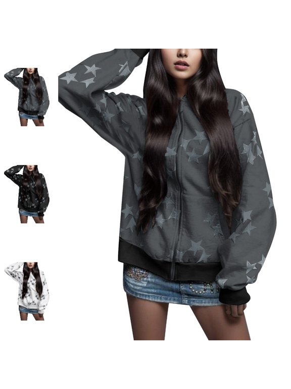 Women's Hoodies Unisex Solid Star Graphic Long Sleeve Open Front Cardigan Top for Couples Fall Winter Graphic Hoodies for Women