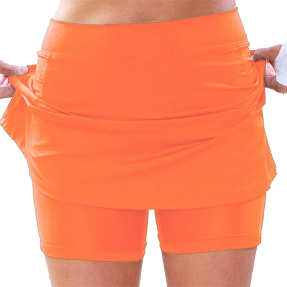 GPOECD Women's Mid Rise Skort with Pockets Athletic Casual Short Skirt Built-in Shorts 2025 Comfortable Wear Orange,XL