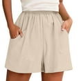 thumbnail image 1 of GPOECD Women's Relaxed Fit Home Shorts Soft Stretch Fabric Summer Casual Pants Wide Leg with Pockets 5-Inch Inseam Comfortable Wear Khaki,XL, 1 of 3