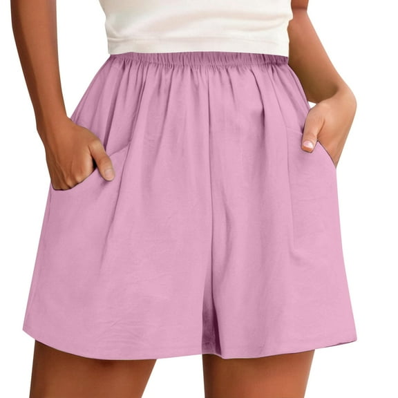 GPOECD Women's Relaxed Fit Home Shorts Soft Stretch Fabric Summer Casual Pants Wide Leg with Pockets 5-Inch Inseam Comfortable Wear Pink,S
