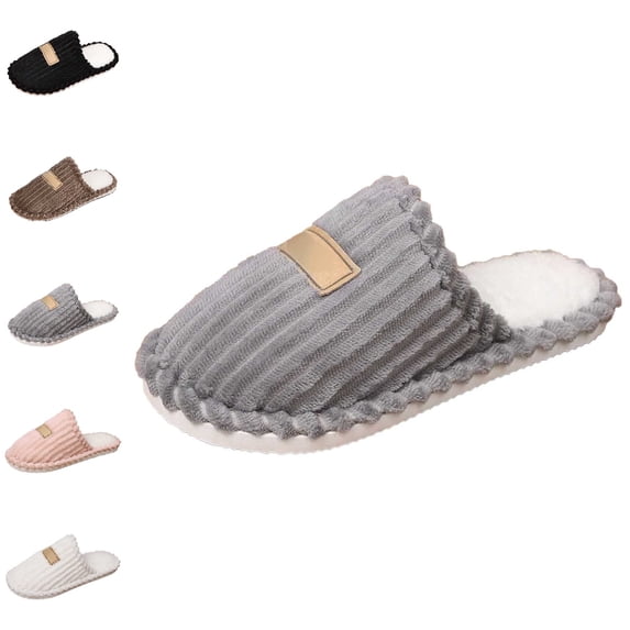 GPOECD Women's Slippers Cozy Stylish Indoor Stripe Plush Warm Footwear for Couples Home Comfort Indoor Slippers