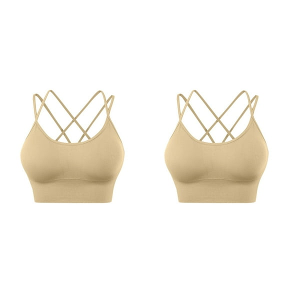 GPOECD Women's Sport Bras 2-Pack Padded Strappy Cropped Low Yoga Workout Fitness Comfortable Supportive Activewear 2PCS Z8011-Beige,XXL