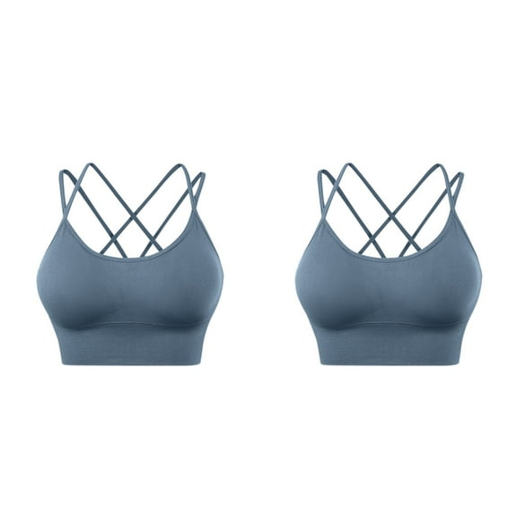 GPOECD Women's Sport Bras 2-Pack Padded Strappy Cropped Low Yoga Workout Fitness Comfortable Supportive Activewear 2PCS Z8011-Blue,L
