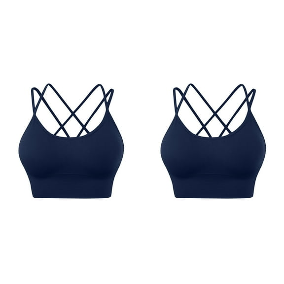 GPOECD Women's Sport Bras 2-Pack Padded Strappy Cropped Low Yoga Workout Fitness Comfortable Supportive Activewear 2PCS Z8011-Navy,XL