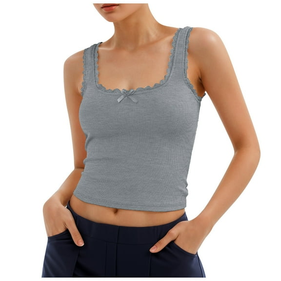 GPOECD Womens Basic Tank Top Square Neck With Wide Straps Comfortable Soft Stretch Sleeveless Everyday Shirt Z8274-GY2,XL