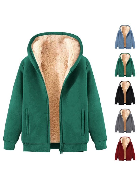 Womens Hoodies Winter Warm Lined Hooded Jacket Cozy Pullover Outerwear Tops for Women Green,S