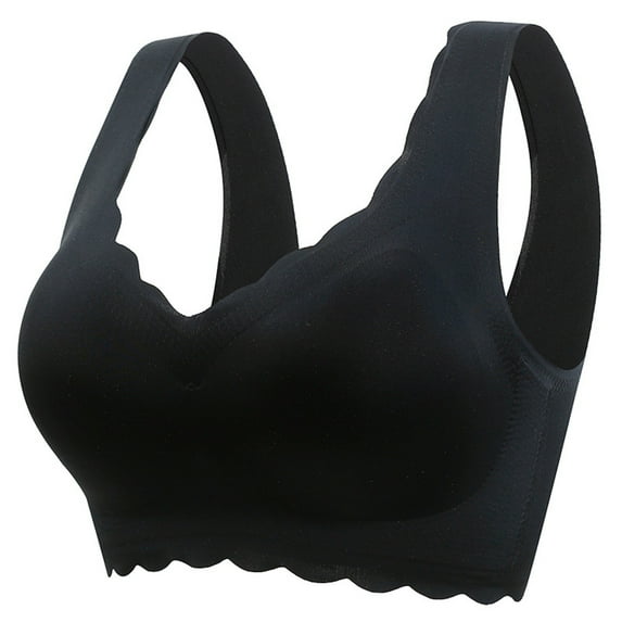 HNMKIU Womens Oversize Solid Color Wavy Edge Bralette Sports Bra Comfortable Lightweight Wireless Seamless Workout Top for Ladies Z8123-Black,XXXL