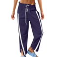 thumbnail image 1 of GPOECD Womens Pants Casual Loose Fit Drawstring Trousers with Contrast Side and Pockets Street Style Drawstring Pants Women Purple,S, 1 of 5