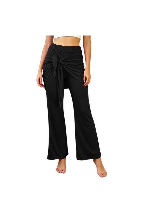 Womens Pants High Waisted Control Trousers with Pleated Design Layered Casual Style for Tunic Tops Straight Leg Pants Women Black,S