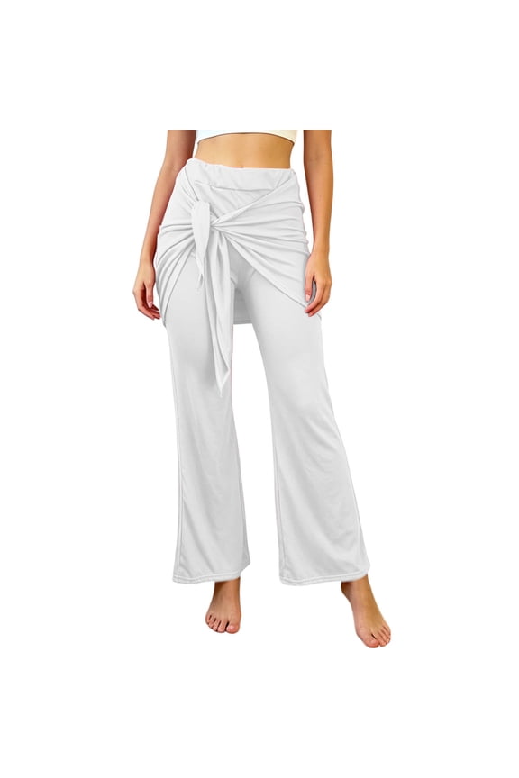 Womens Pants High Waisted Control Trousers with Pleated Design Layered Casual Style for Tunic Tops Straight Leg Pants Women White,S