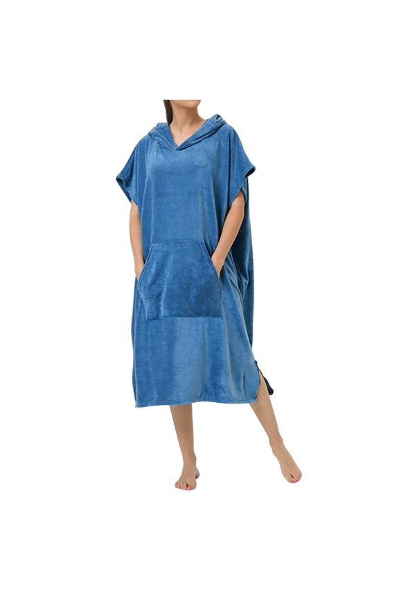Womens Robe Lightweight Crew Neck Short Sleeve Versatile Soft Hooded Absorbent Sports Towel Surf Cover Up Womens Pajamas Blue,One Size