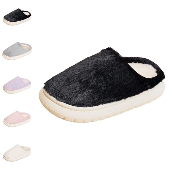 GPOECD Fuzzy Slippers Women Cozy Fleece Lined Indoor Outdoor Winter Warm Soft Comfortable Slip-On Shoes for Men and Women House Slippers