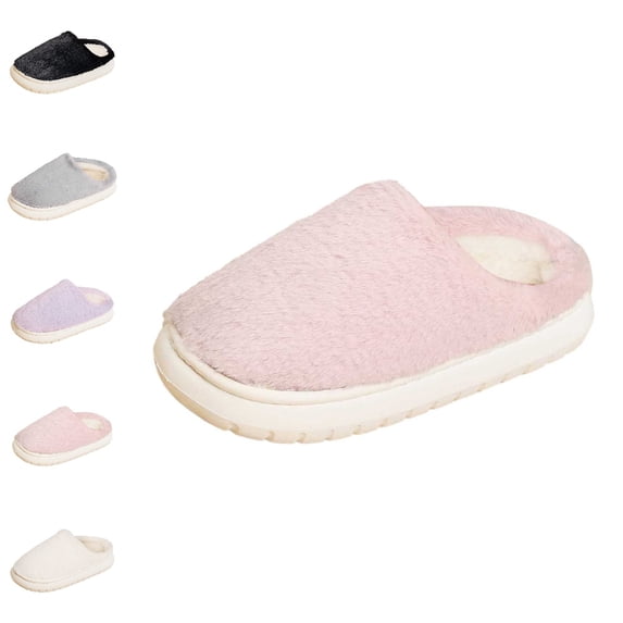 GPOECD Fuzzy Slippers Women Cozy Fleece Lined Indoor Outdoor Winter Warm Soft Comfortable Slip-On Shoes for Men and Women House Slippers