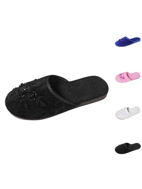 Womens Slippers Women Letter Print Embroidered Home Comfort Warm Thick Sole Slip On Indoor Shoes Cozy Slippers for Ladies