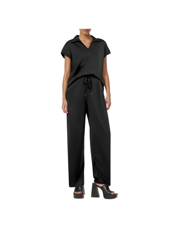 Womens Summer Outfits Women's Trousers Suit Casual Elegant Wear Set with Versatile Ideal Spring Easy To Clean and Maintain Comfy Sets for Women Clothing Black,XXL