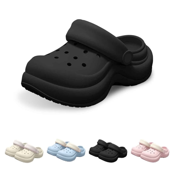 GPOECD Womens Summer Platform Solid Color Outdoor Slides Comfortable Lightweight Garden Shoes with Thick Sole 04-Black,6.5