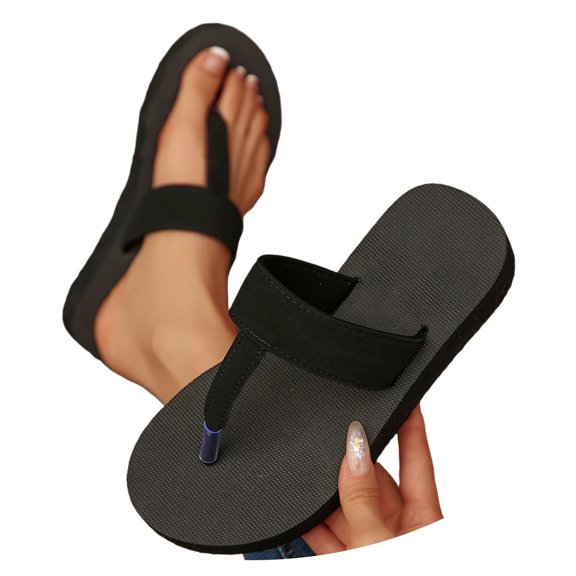 GPOECD Womens Summer Sandals Summer Fashion Beach Casual with Elastic Band Outdoor Slippers for Women Black_001,6
