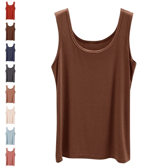 GPOECD Womens Tank Tops Basic U Neck Camisole Sleeveless Layering Piece Soft Stretchy Breathable for Daily Comfort Camisoles for Women for Under Clothes 03_Coffee,M