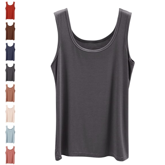 GPOECD Womens Tank Tops Basic U Neck Camisole Sleeveless Layering Piece Soft Stretchy Breathable for Daily Comfort Camisoles for Women for Under Clothes 03_Dark Gray,XL