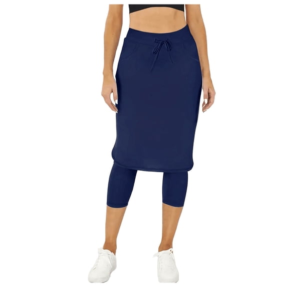 GPOECD Womens Tennis Skirt with Built In Capri Leggings Pockets Knee Length Skorts for Hiking Sports Skirts for Women Blue,S