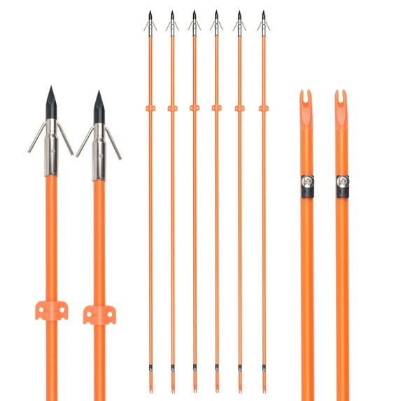 GPP 32 inches Bowfishing Arrows Fish Hunting Solid Fiberglass Shaft with Broadheads and Safty Slides for All Bows Fishing Huntings