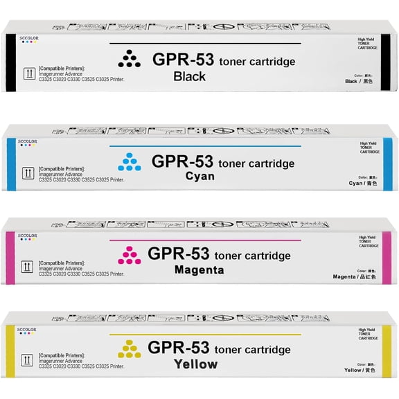 GPR-53 GPR53 Toner Cartridge High Capacity Black Cyan Yellow Magenta Toner Replacement for Canon ImageRunner Advance C3325 C3325i C3330 C3330i C3525 C3525i C3530 C3530i DX C3730i C3730i Printer