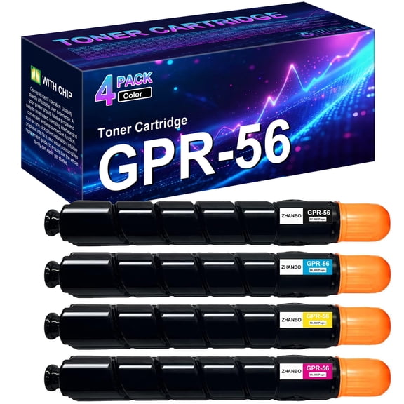 GPR56 GPR-56 Toner Cartridge with New Chip 0098C003A 0998C003AA 1000C003AA 1001C003AA Replacement for Canon imageRunner Advance C7565 C7565i C7570 C7570i C7580 C7580i Printers, 4 Pack