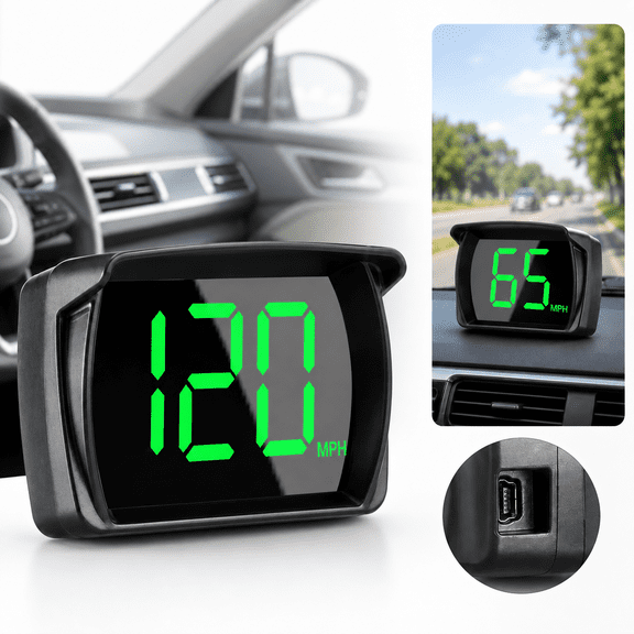 GPS Digital Speedometer MPH Plug & Play Head Up Display with Large LED Font for Cars, Trucks, Motorcycles, SUVs, Boats – USB Powered Universal Vehicle Speed Meter Accessory