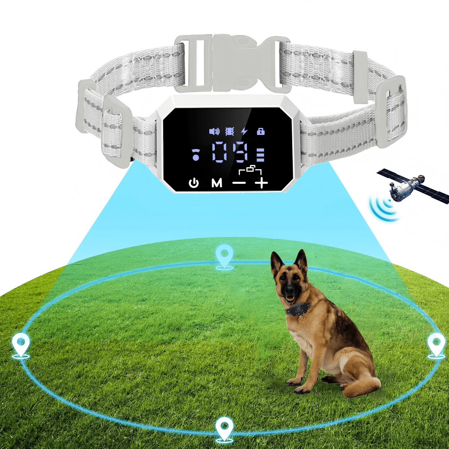 GPS Dog Collar, Wireless Dog Fence 100–3280 ft Circular Boundary, Adjustable Range, IP67 Waterproof Training Collar, Pet Boundary Container, Suitable and Harmless for All Dogs,White
